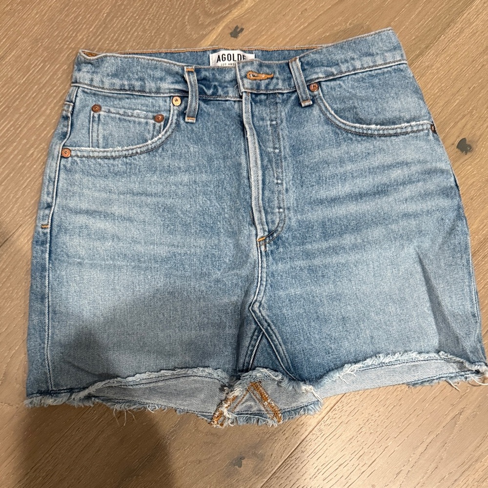 Agolde Light Blue Frayed Denim Skirt